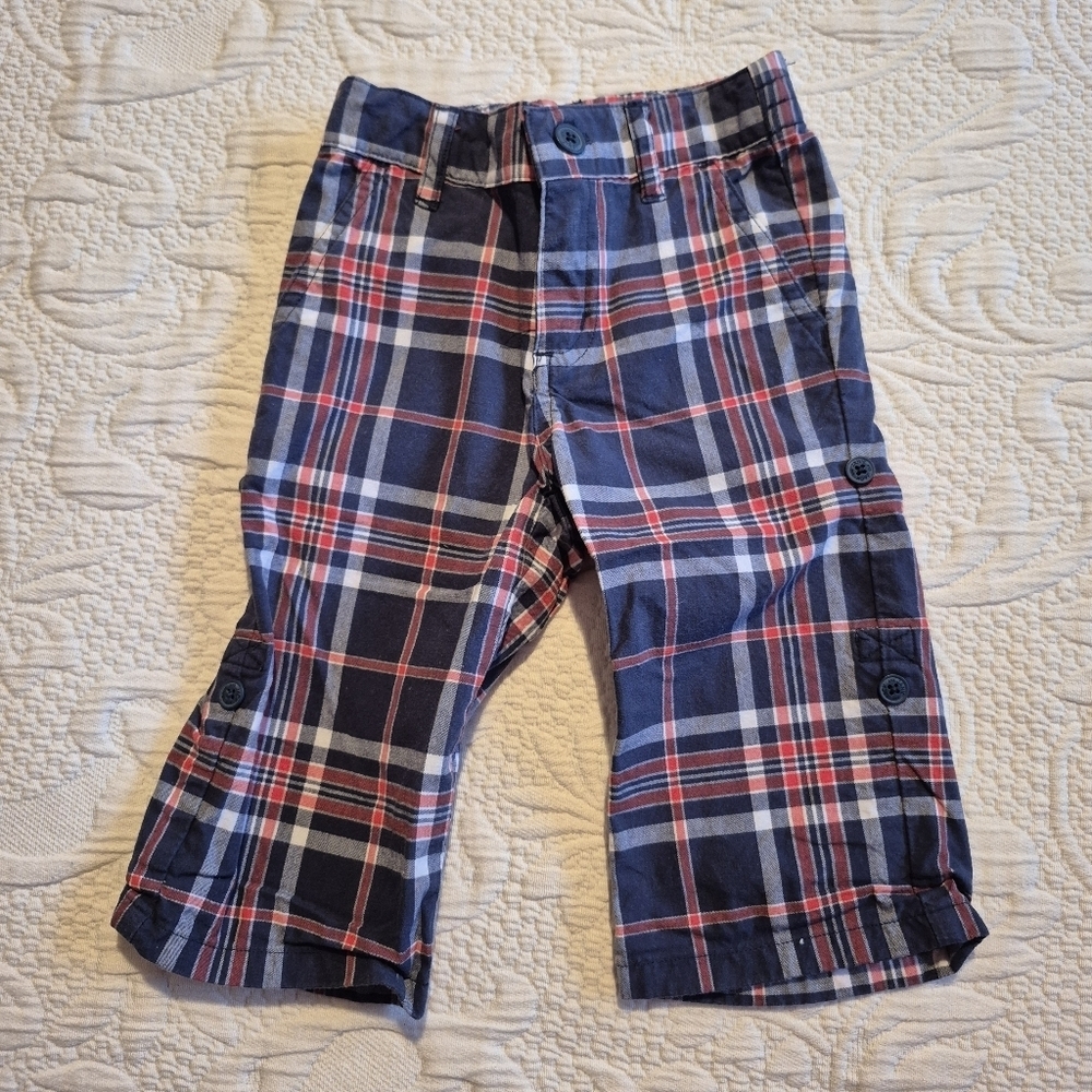 Janie and Jack boys 6-12 months plaid elastic back waist convertible leg pants